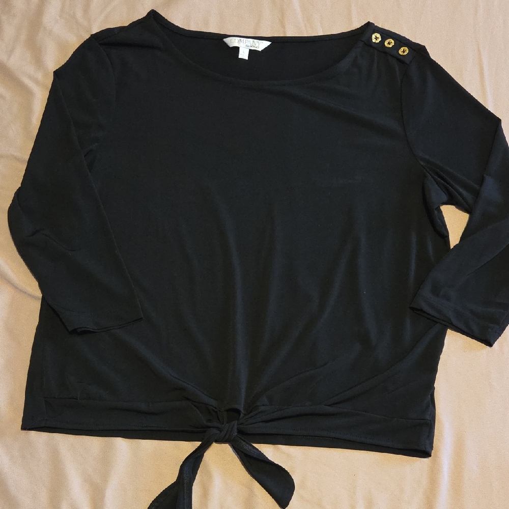 Ellen Tracy Black 3/4 Sleeve Tie Front Blouse